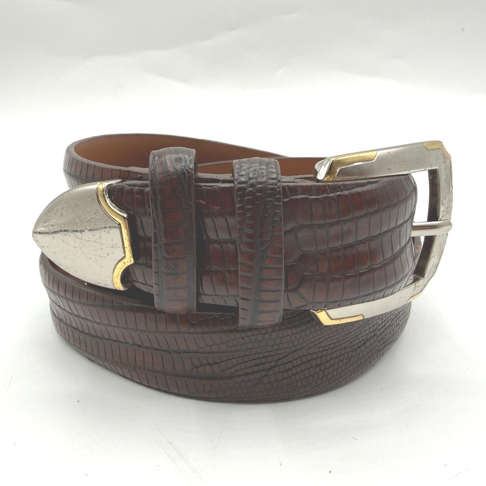 Jos. A. Bank Belt 40 Brown Leather Alligator Embossed Two Tone Western Tip